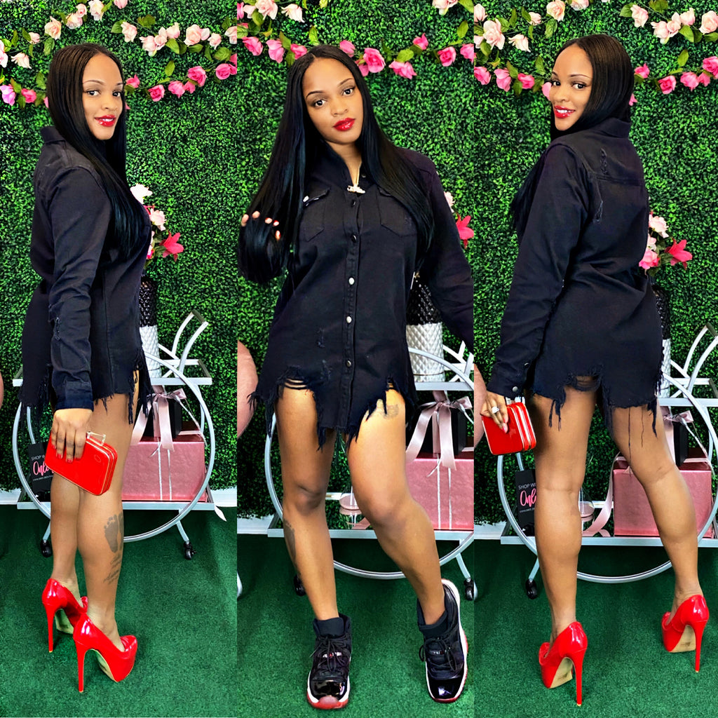 MY OWN BOSS DENIM DRESS-BLACK S-L