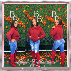 SHERPA FAUX FUR PULLOVER TOP-BURGUNDY XS-3XL