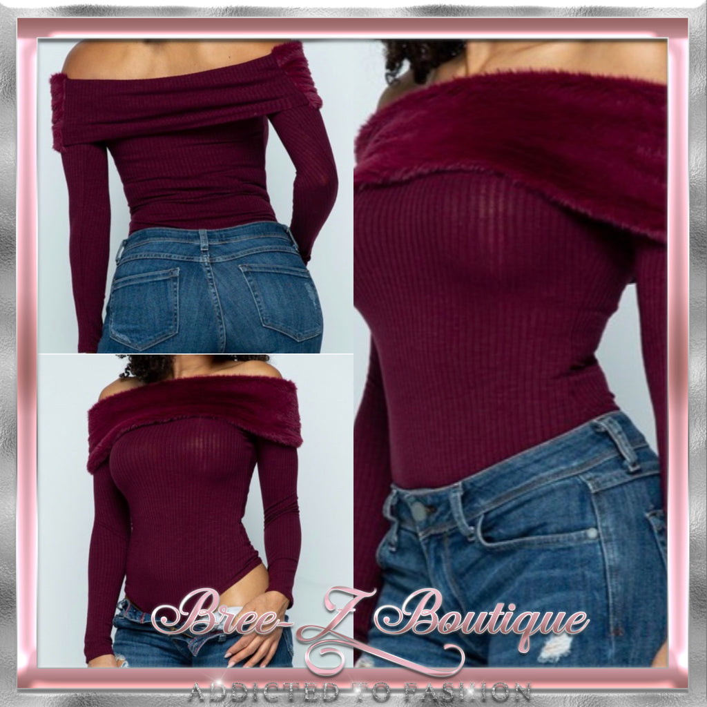 SWEET LOVE FUR BODYSUIT-BURGUNDY