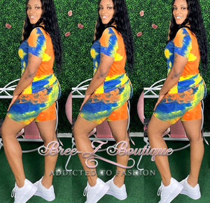 VIBEZ TIE DYE 2PC SHORT SET-ROYAL BLUE/ORANGE