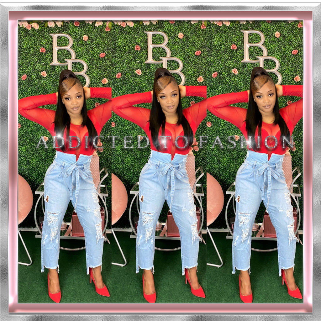 RIBBON JEANS-LIGHT WASH