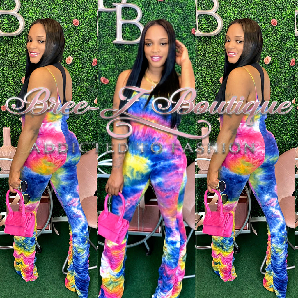 PLUS SIZE THE CHOSEN ONE TIE DYE STACK LEG JUMPSUIT-NAVY 1X-3X