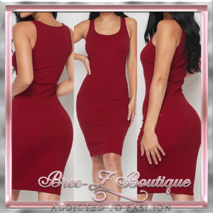 NO STRINGS RIBBED MIDI DRESS-BURGUNDY