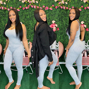 BASIC BODYCON TANK JUMPSUIT-H. GREY S-L