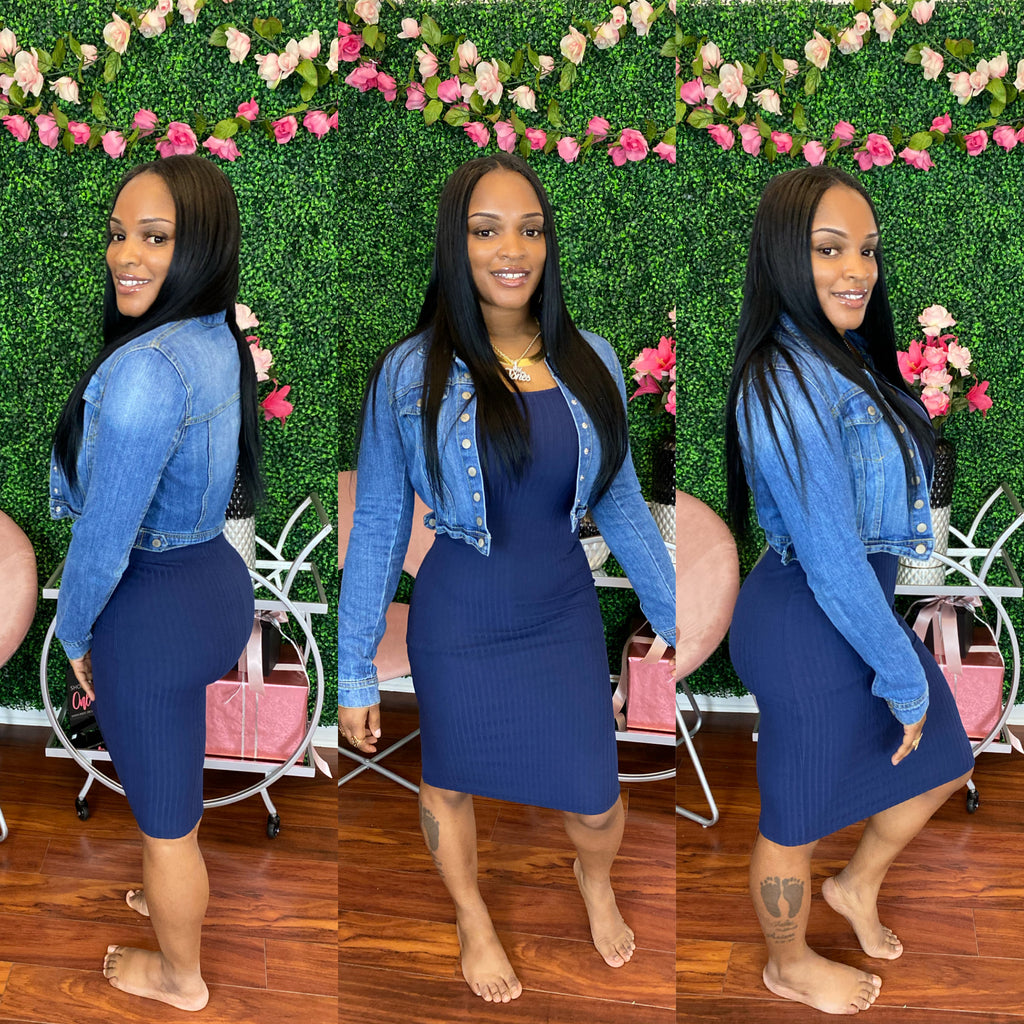 BASIC BODYCON MIDI DRESS-NAVY S-L