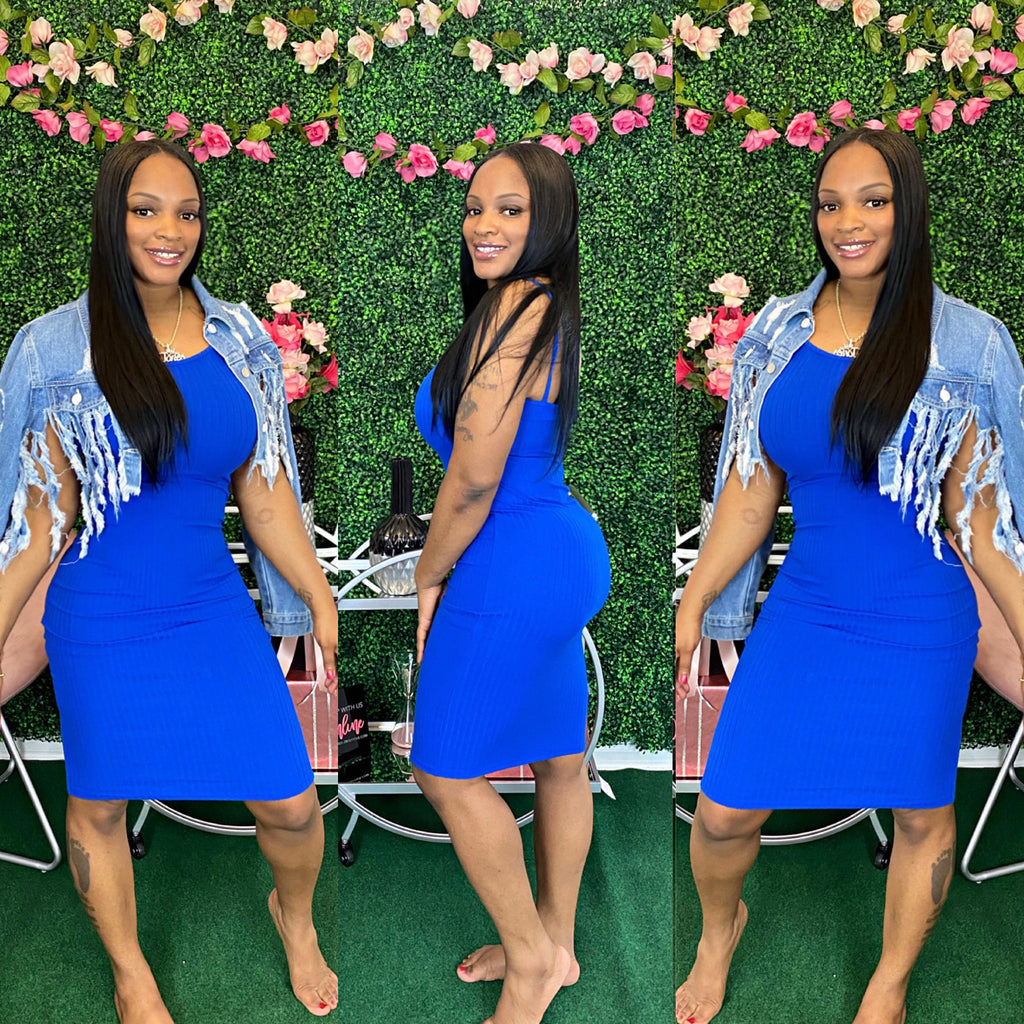 BASIC BODYCON MIDI DRESS-ROYAL S-L